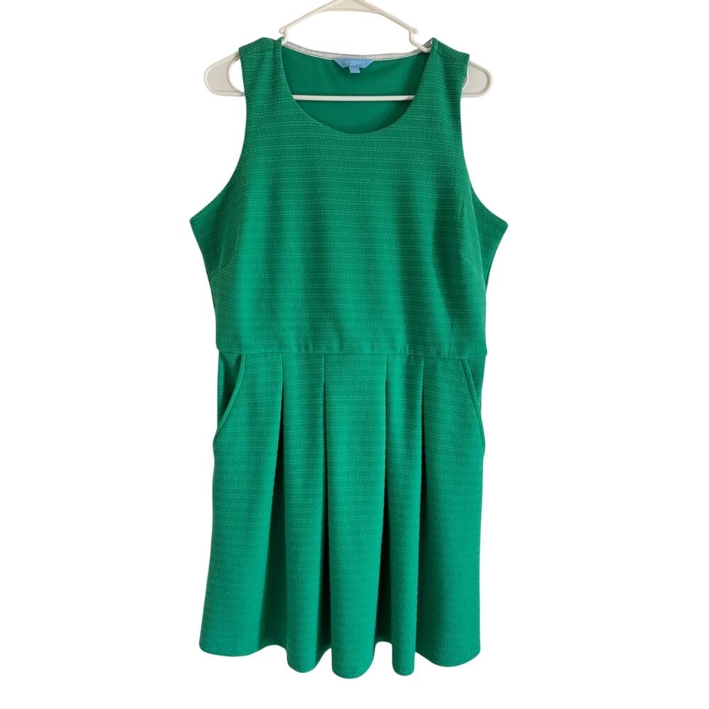 Draper James RSVP Green Textured Knit Pleated Fit Flare Midi Dress Women’s L